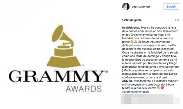 Beatriz Luengo, de ‘Tu cara me suena’ a los Grammy 2016