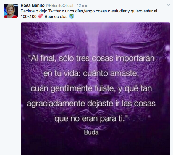 Rosa Benito anuncia que deja las redes sociales