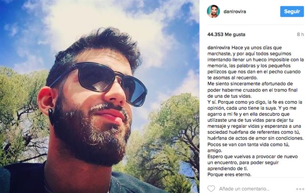 Dani Rovira homenajea de manera emotiva a Pablo Ráez
