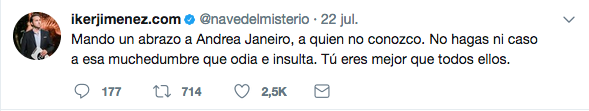 Iker Jimenez saca la cara por Andrea Janeiro