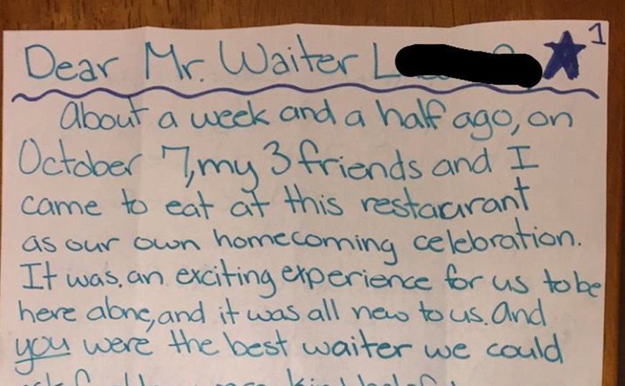 Agradecida carta de unos adolescentes a un camarero