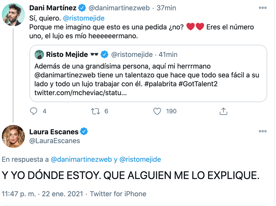 Twitter Laura Escanes, Dani Martínez