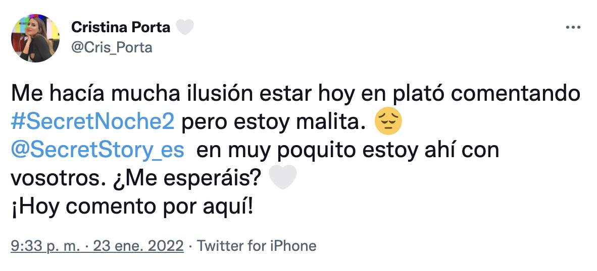 Cristina Porta tweet