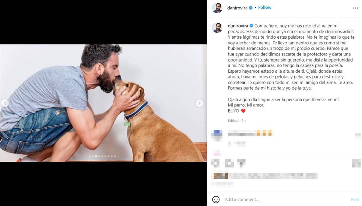 Dani Rovira se despide de su perro en Instagram