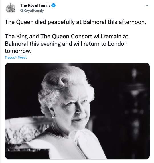 La casa real anuncia la muerte de Isabel II