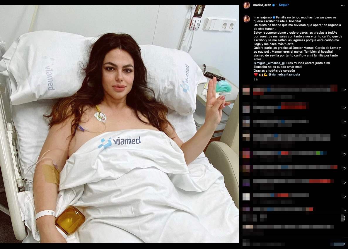 Marisa Jara desde el hospital tras ser operada de un tumor maligno