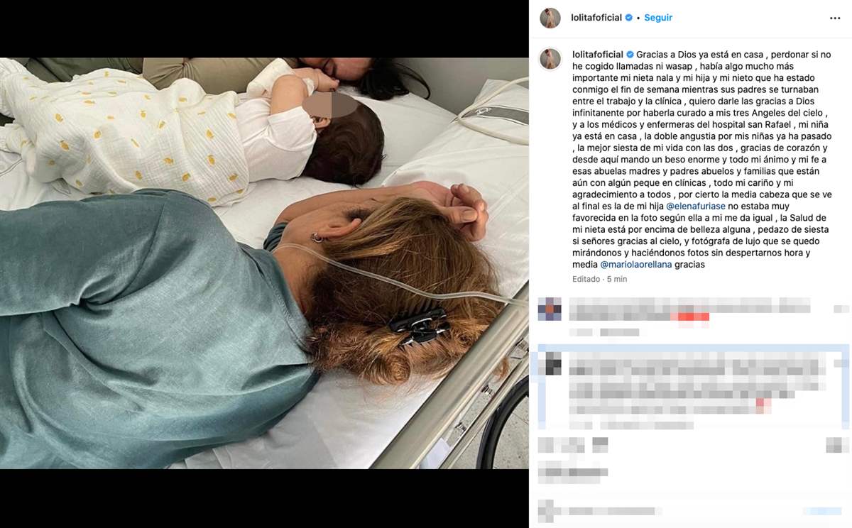 Lolita y su hija Elena Furiase felices tras los días de angustia por la salud de Nala