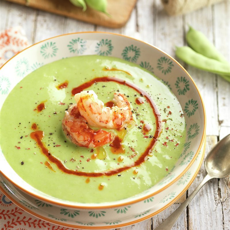 Crema de judías verdes y gambas